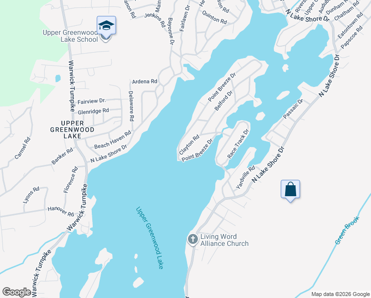 map of restaurants, bars, coffee shops, grocery stores, and more near 23 Clayton Road in West Milford