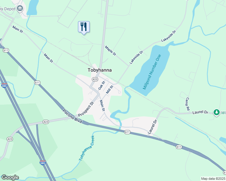map of restaurants, bars, coffee shops, grocery stores, and more near 670A Mill Street in Tobyhanna