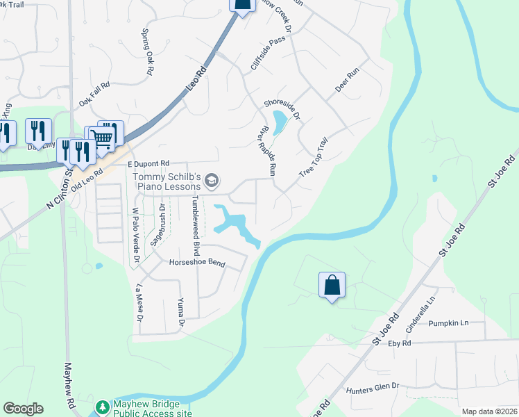 map of restaurants, bars, coffee shops, grocery stores, and more near 6317 Tree Top Trail in Fort Wayne
