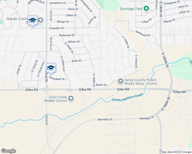 map of restaurants, bars, coffee shops, grocery stores, and more near 8154 186th Street in Omaha