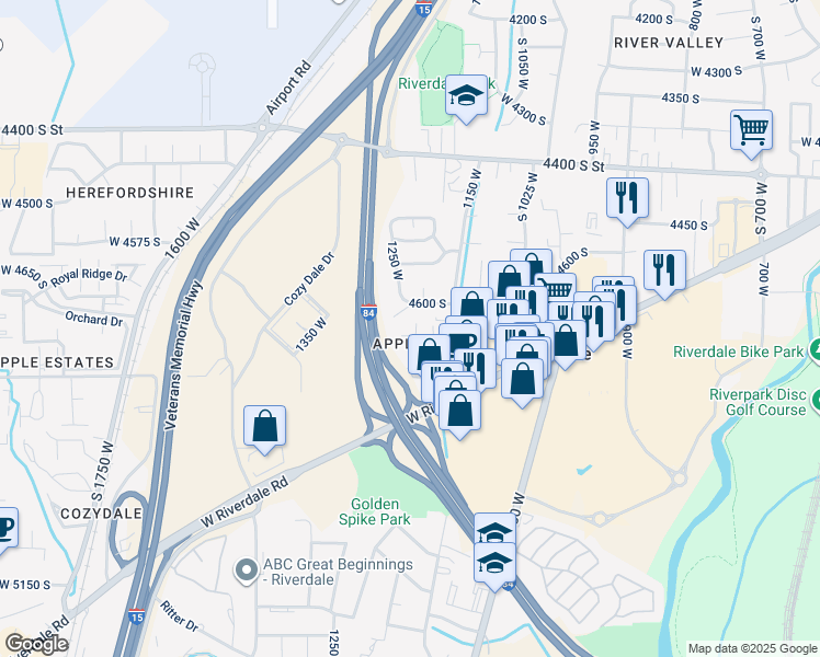 map of restaurants, bars, coffee shops, grocery stores, and more near 1214 4700 South in Ogden