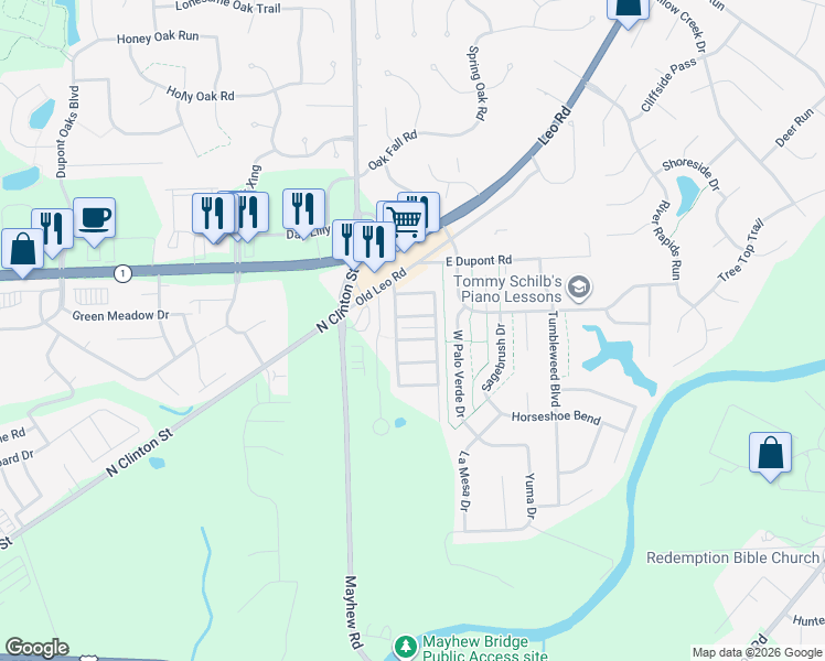 map of restaurants, bars, coffee shops, grocery stores, and more near 10326 Old Leo Rd in Fort Wayne