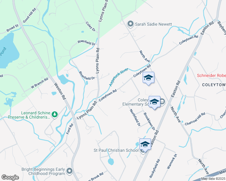 map of restaurants, bars, coffee shops, grocery stores, and more near 19 Coleytown Road in Westport