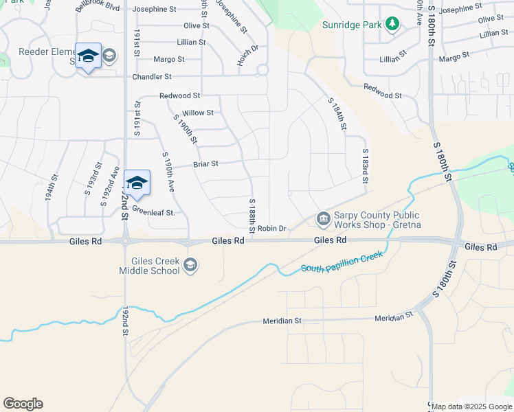 map of restaurants, bars, coffee shops, grocery stores, and more near 8154 186th Street in Omaha