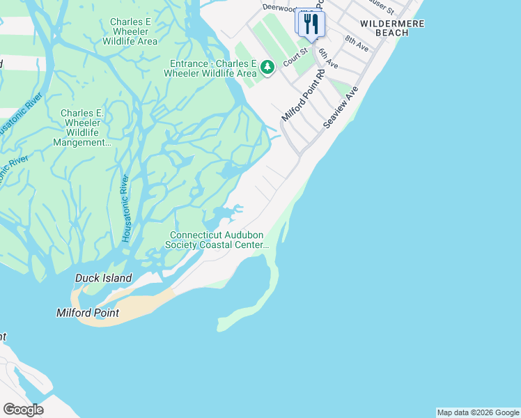 map of restaurants, bars, coffee shops, grocery stores, and more near 12 Marsh Street in Milford