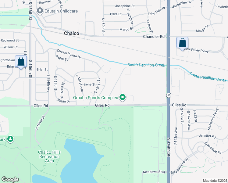 map of restaurants, bars, coffee shops, grocery stores, and more near 14826 Giles Road in Omaha