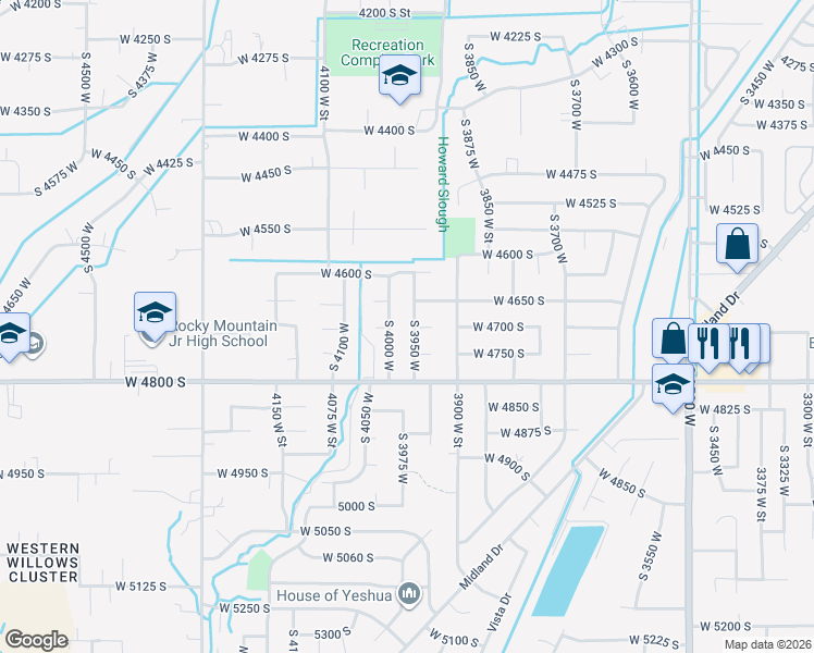 map of restaurants, bars, coffee shops, grocery stores, and more near 4701 South 3950 West in Roy