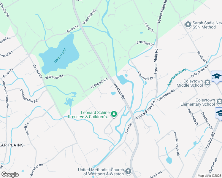 map of restaurants, bars, coffee shops, grocery stores, and more near 117 Weston Road in Westport