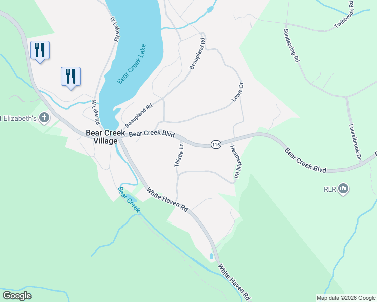 map of restaurants, bars, coffee shops, grocery stores, and more near 6300 Bear Creek Boulevard in Bear Creek Village