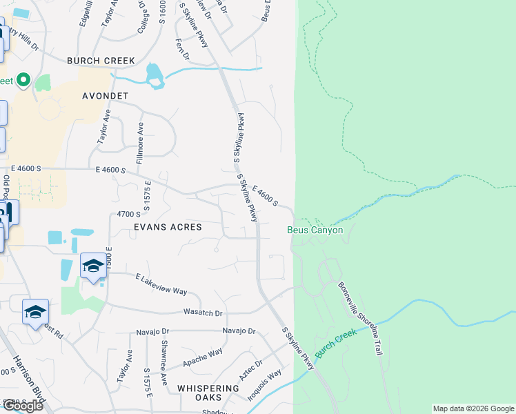 map of restaurants, bars, coffee shops, grocery stores, and more near 1865 East 4600 South in Ogden