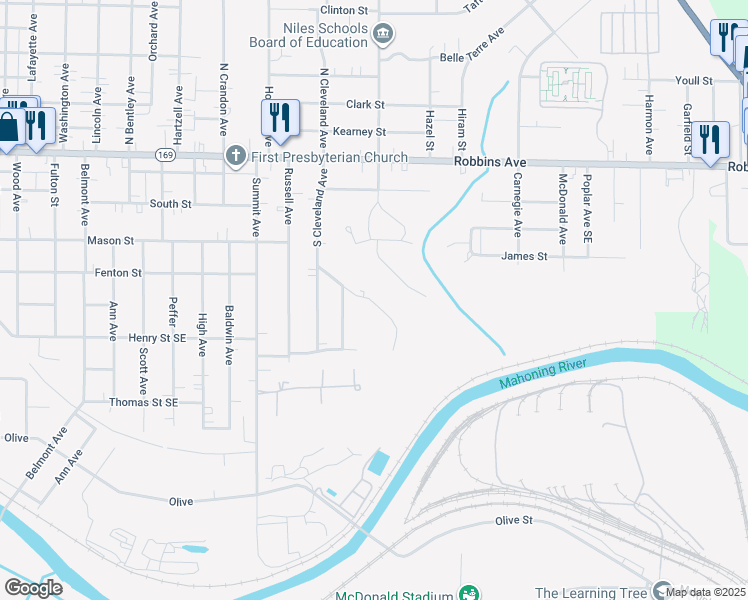 map of restaurants, bars, coffee shops, grocery stores, and more near 1500 Hillcrest Avenue in Niles