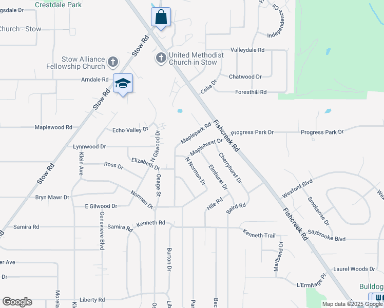 map of restaurants, bars, coffee shops, grocery stores, and more near 2483 Maplehurst Drive in Stow
