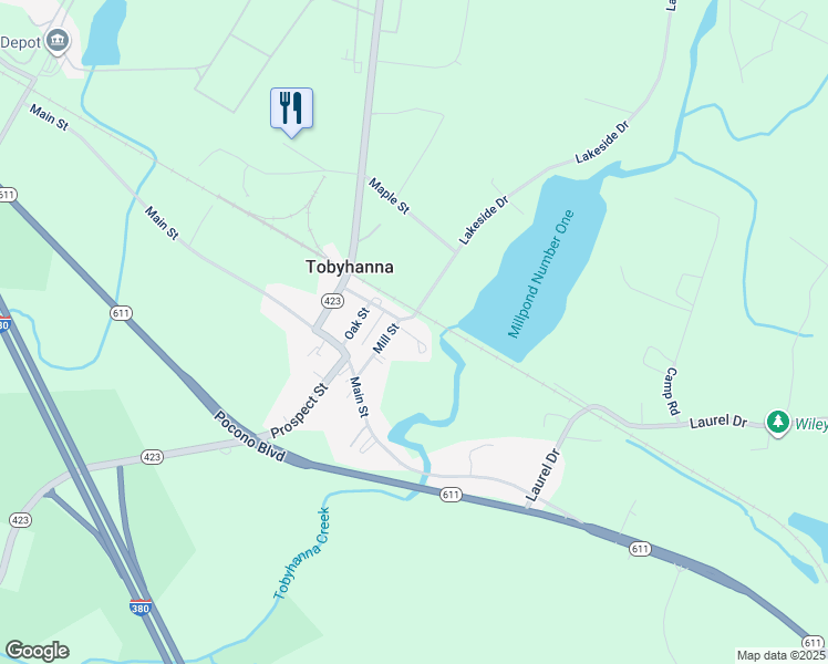 map of restaurants, bars, coffee shops, grocery stores, and more near 670A Mill Street in Tobyhanna