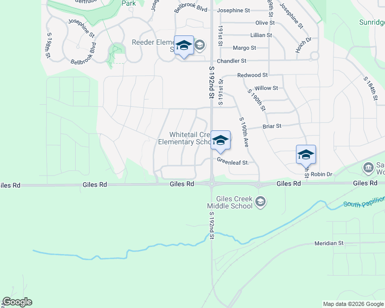 map of restaurants, bars, coffee shops, grocery stores, and more near 8112 South 192nd Avenue in Gretna