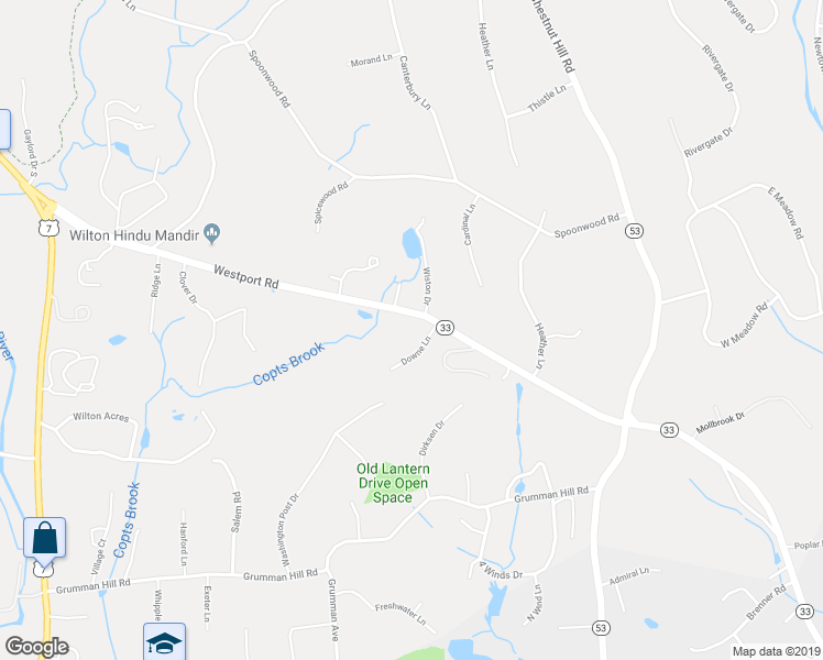 map of restaurants, bars, coffee shops, grocery stores, and more near 163 Westport Road in Wilton