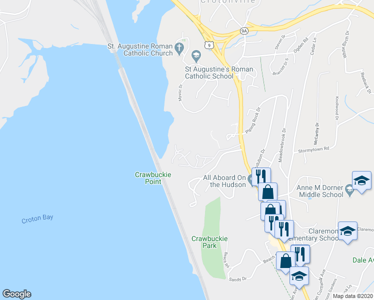 map of restaurants, bars, coffee shops, grocery stores, and more near 805 Eagle Bay Drive in Ossining