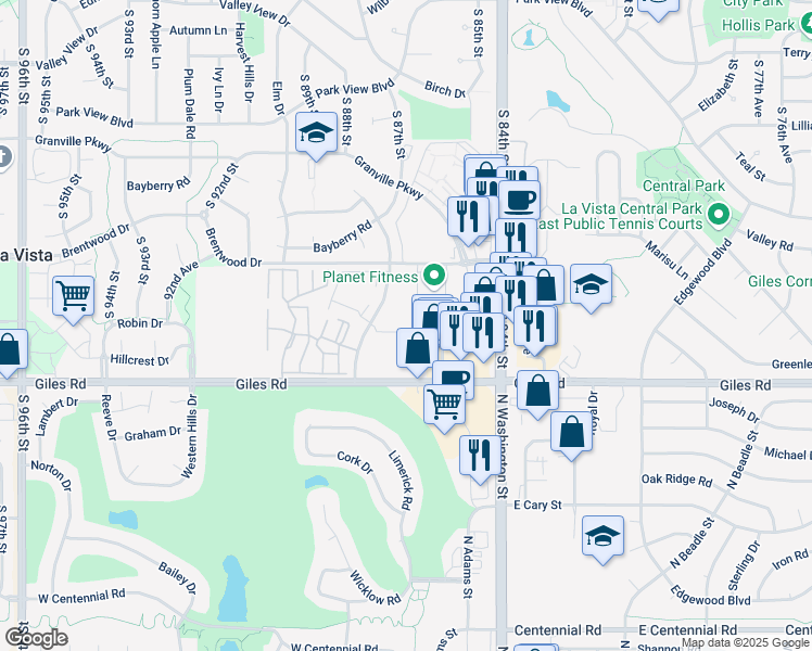 map of restaurants, bars, coffee shops, grocery stores, and more near 8125 South 87th Street in La Vista