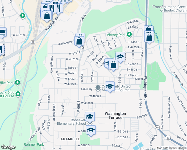 map of restaurants, bars, coffee shops, grocery stores, and more near 4685 South 200 West in Ogden