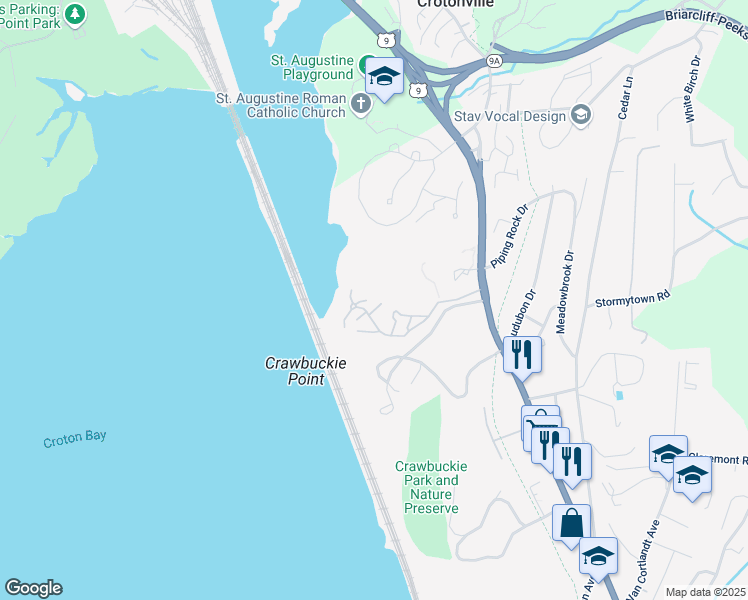 map of restaurants, bars, coffee shops, grocery stores, and more near 805 Eagle Bay Drive in Ossining