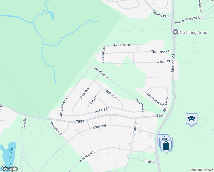 map of restaurants, bars, coffee shops, grocery stores, and more near 3644 Cedar Lane in Tobyhanna