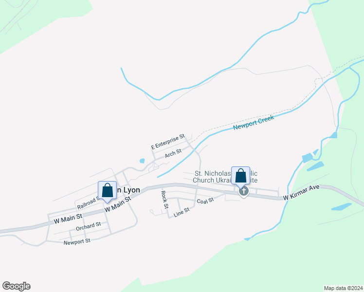 map of restaurants, bars, coffee shops, grocery stores, and more near 54 Arch Street in Glen Lyon