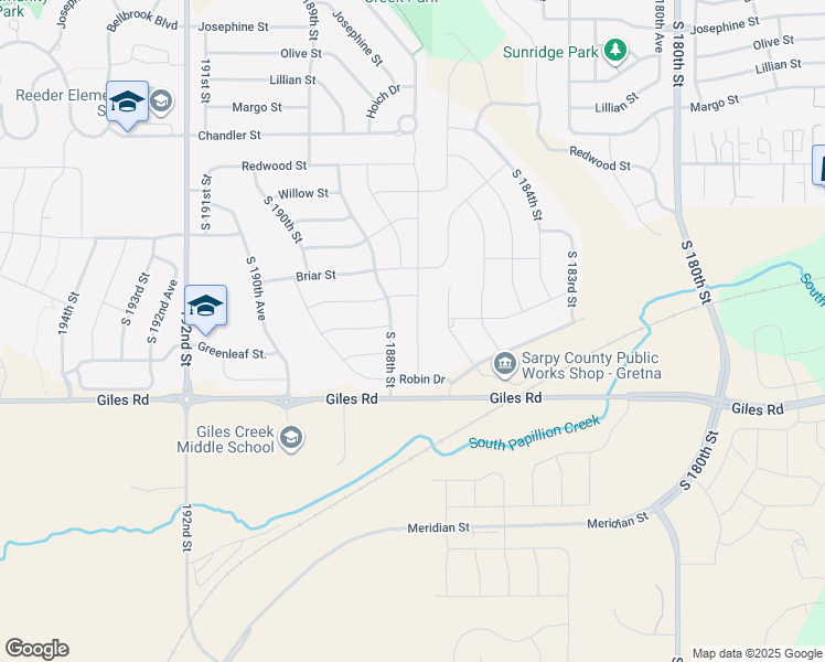 map of restaurants, bars, coffee shops, grocery stores, and more near 8154 186th Street in Omaha