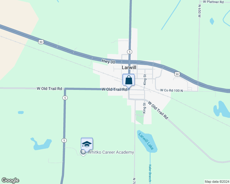 map of restaurants, bars, coffee shops, grocery stores, and more near 214 West Main Street in Larwill