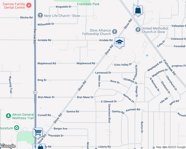 map of restaurants, bars, coffee shops, grocery stores, and more near 2162 Lynnwood Dr in Stow