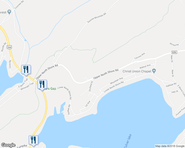 map of restaurants, bars, coffee shops, grocery stores, and more near 17 Upper North Shore Road in Branchville
