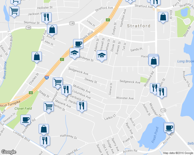 map of restaurants, bars, coffee shops, grocery stores, and more near 292 Sedgewick Avenue in Stratford