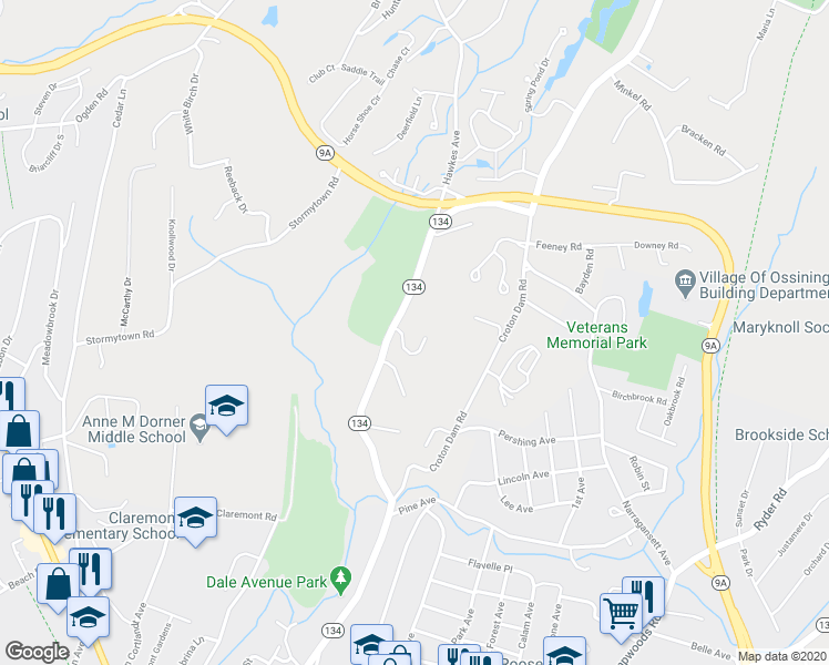 map of restaurants, bars, coffee shops, grocery stores, and more near 5 Roosa Lane in Ossining