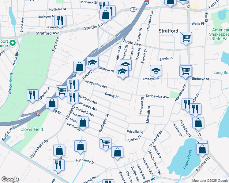 map of restaurants, bars, coffee shops, grocery stores, and more near 292 Sedgewick Avenue in Stratford