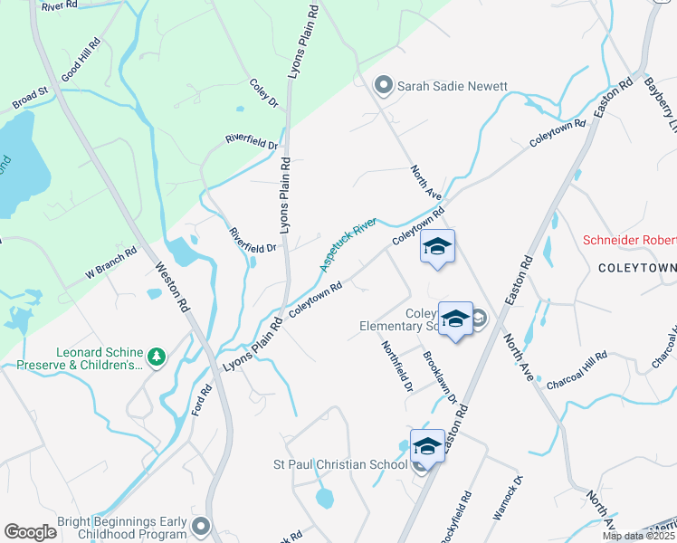 map of restaurants, bars, coffee shops, grocery stores, and more near 19 Coleytown Road in Westport