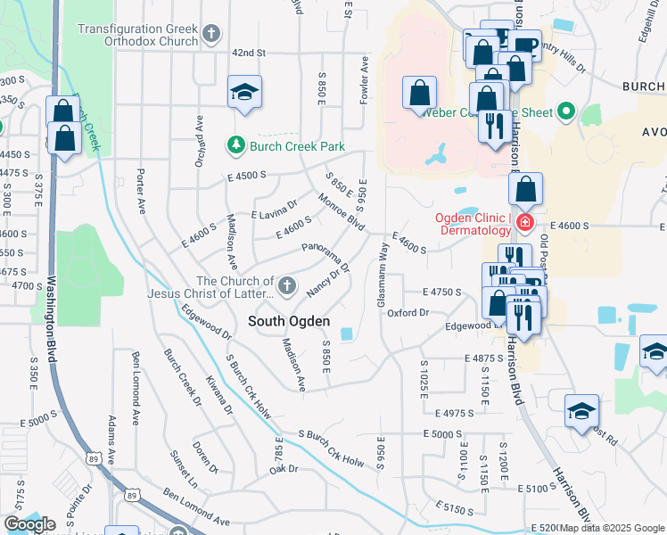 map of restaurants, bars, coffee shops, grocery stores, and more near 796 Nancy Drive in Ogden