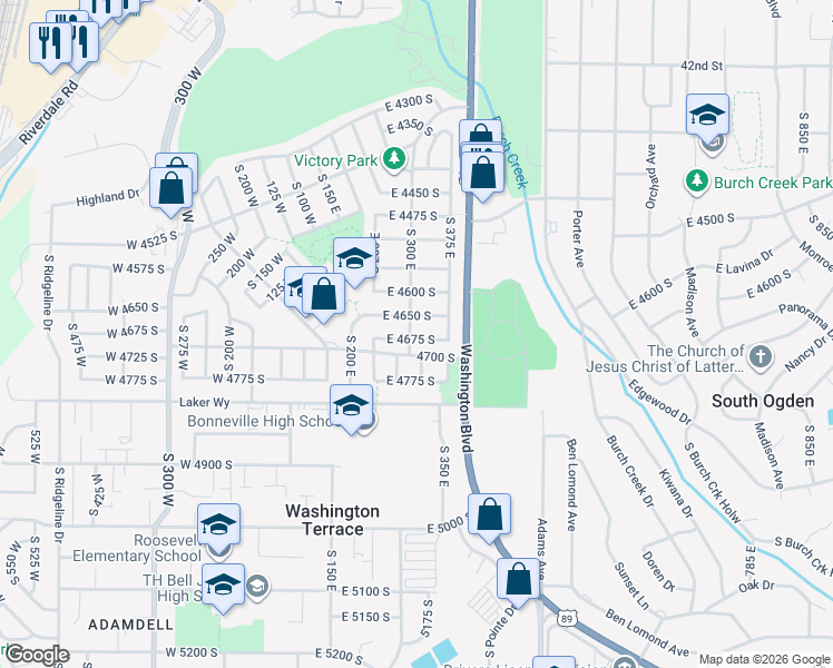 map of restaurants, bars, coffee shops, grocery stores, and more near 310 East 4675 South in Ogden