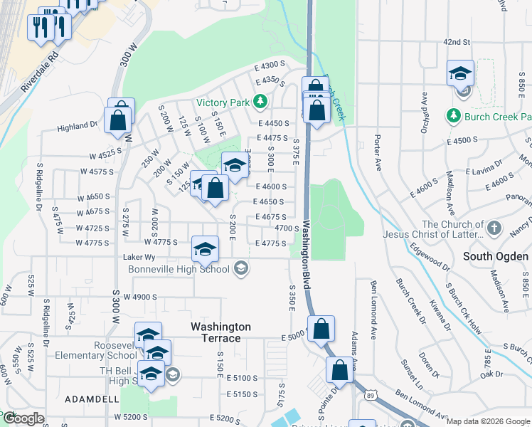 map of restaurants, bars, coffee shops, grocery stores, and more near 310 East 4675 South in Ogden