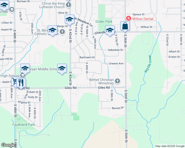 map of restaurants, bars, coffee shops, grocery stores, and more near 3951 McMahon Avenue in Omaha