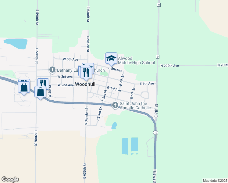 map of restaurants, bars, coffee shops, grocery stores, and more near 364 East 3rd Avenue in Woodhull
