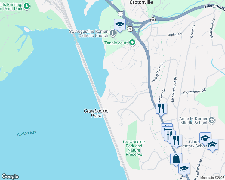 map of restaurants, bars, coffee shops, grocery stores, and more near 805 Eagle Bay Drive in Ossining