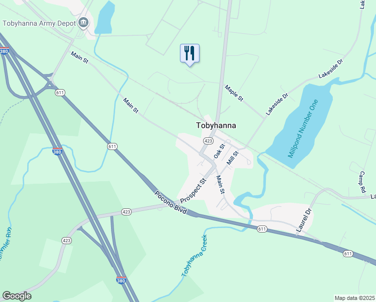 map of restaurants, bars, coffee shops, grocery stores, and more near 675 Main Street in Tobyhanna