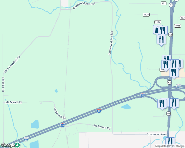 map of restaurants, bars, coffee shops, grocery stores, and more near 2498 Drummond Avenue in Hubbard