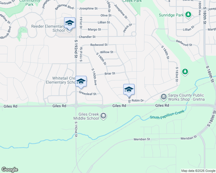 map of restaurants, bars, coffee shops, grocery stores, and more near 8112 South 190th Street in Omaha