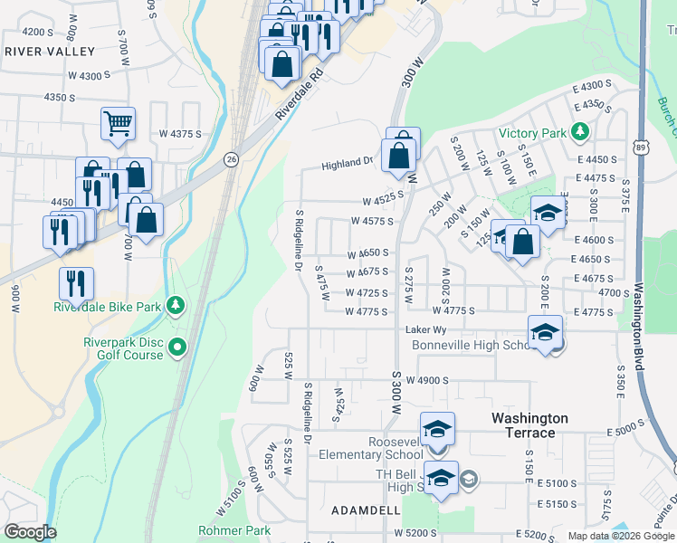 map of restaurants, bars, coffee shops, grocery stores, and more near 430 West 4675 South in Ogden