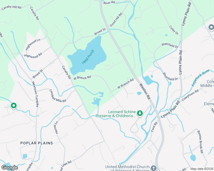map of restaurants, bars, coffee shops, grocery stores, and more near 30 West Branch Road in Weston