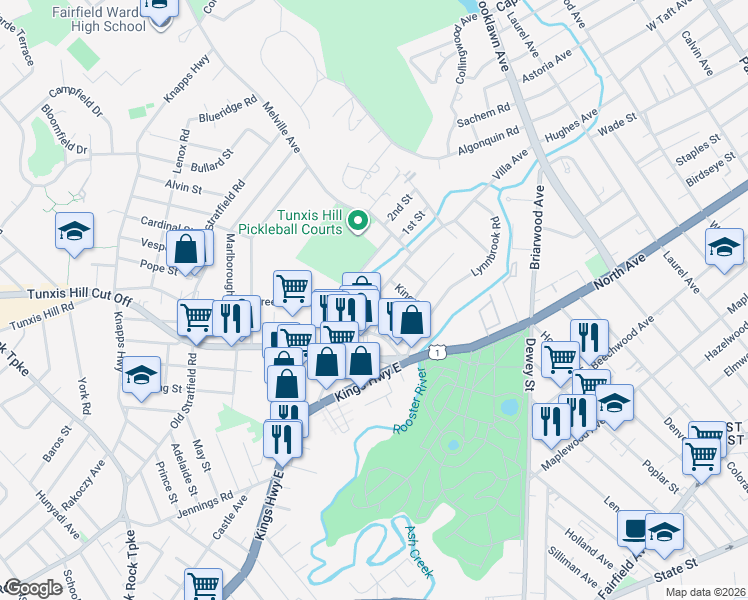 map of restaurants, bars, coffee shops, grocery stores, and more near 558 Villa Avenue in Fairfield