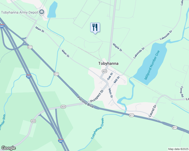 map of restaurants, bars, coffee shops, grocery stores, and more near 675 Main Street in Tobyhanna