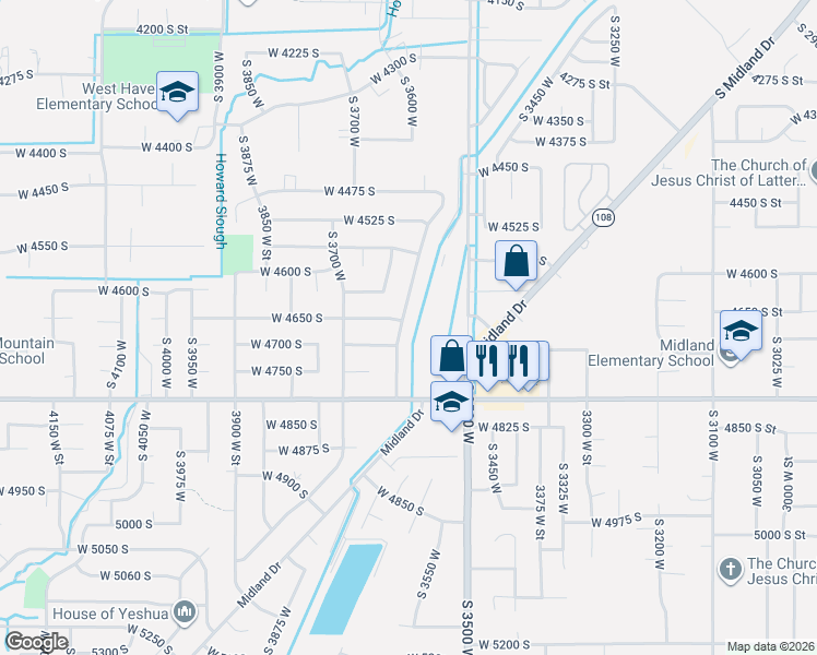 map of restaurants, bars, coffee shops, grocery stores, and more near 4666 South 3600 West in Roy