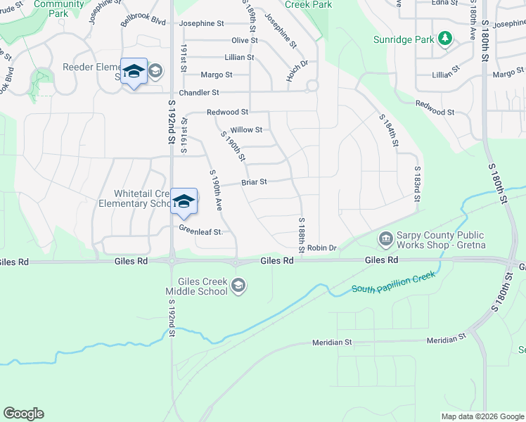 map of restaurants, bars, coffee shops, grocery stores, and more near 18915 Birch Avenue in Omaha