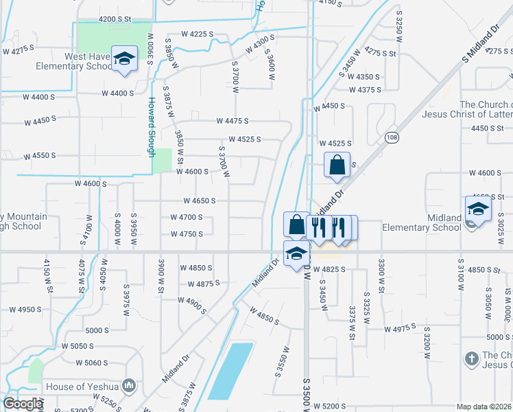 map of restaurants, bars, coffee shops, grocery stores, and more near 3627 West 4650 South in Roy