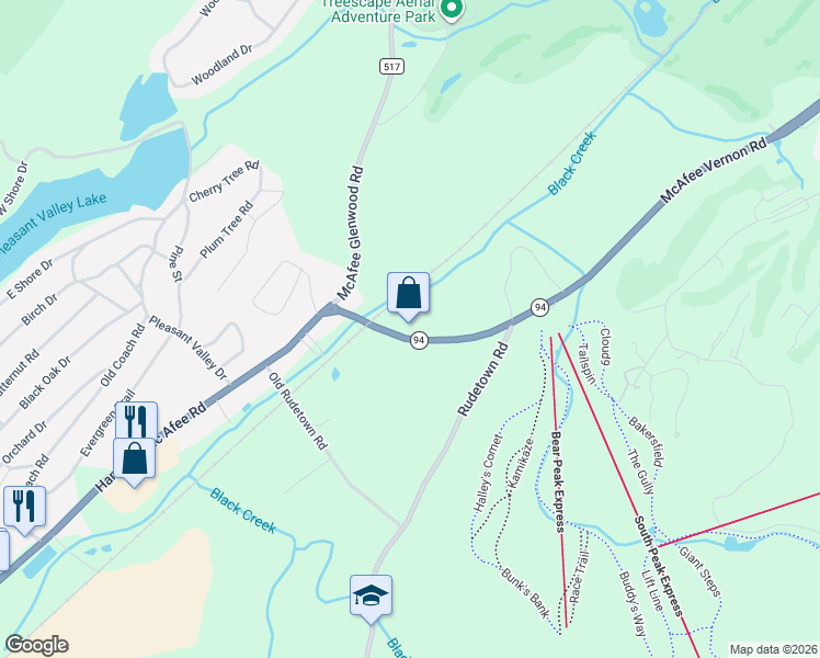 map of restaurants, bars, coffee shops, grocery stores, and more near 99 New Jersey 94 in Sussex County